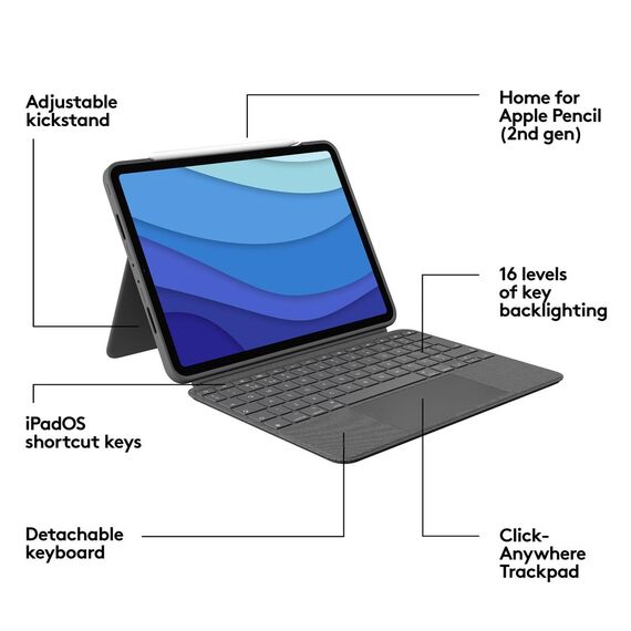 Logitech Combo Touch - Keyboard and folio case - wit | 920-010143