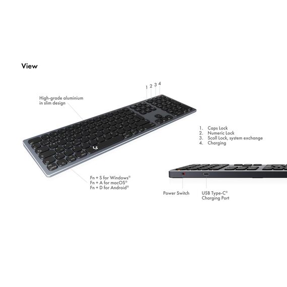 KeySonic KSK-8023BTRF - Keyboard - full size - wireless - 2.4 GHz