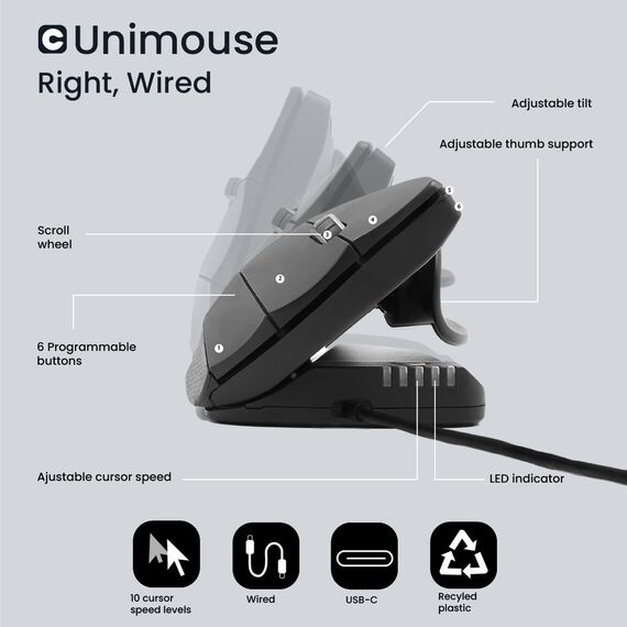 Contour Unimouse - Vertical mouse - ergonomic - rig | CDUMBK21001