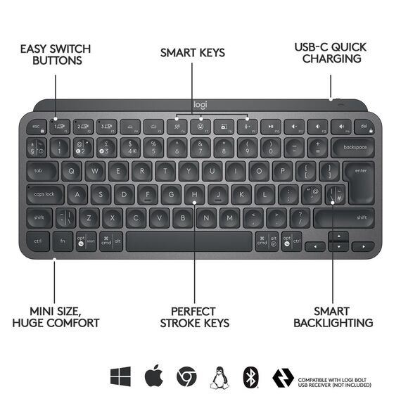 Logitech MX Keys Mini - Keyboard - backlit - Bluetoo | 920-010479