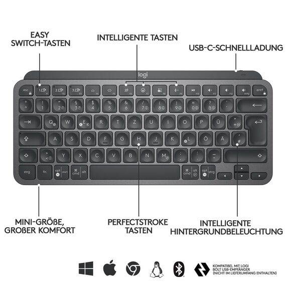 Logitech MX Keys Mini - Keyboard - backlit - Bluetoo | 920-010479