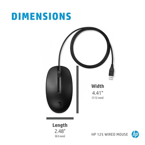 HP 125 - Mouse - wired - USB - black - for HP 34 Elite  | 265A9AA