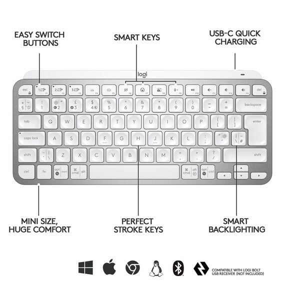 Logitech MX Keys Mini - Keyboard - backlit - Bluetoo | 920-010483