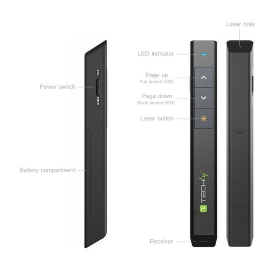 Techly - Presentation remote control - RF - black | ITC-LASER26