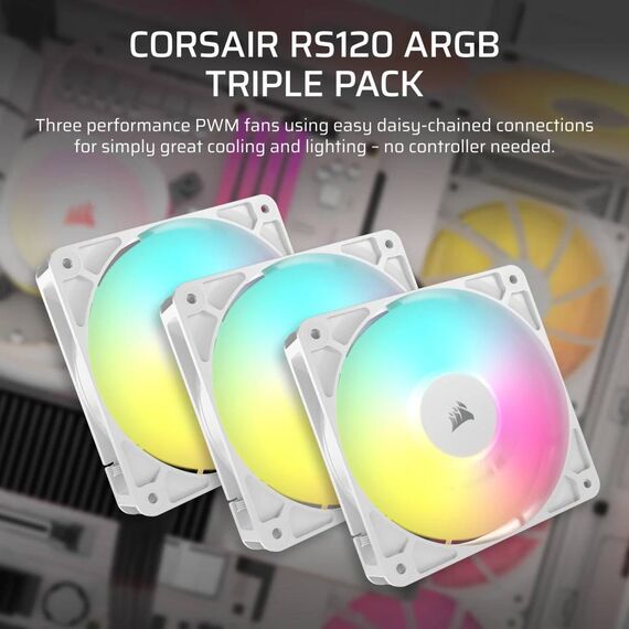 Corsair RS120 ARGB 120mm PWM Fans - Triple Pack - White  CO9050185WW