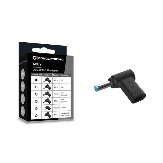 Conceptronic Adapter USB-C -> DC HP 4.5x3.0mm 18-20V | ABBY15PC01