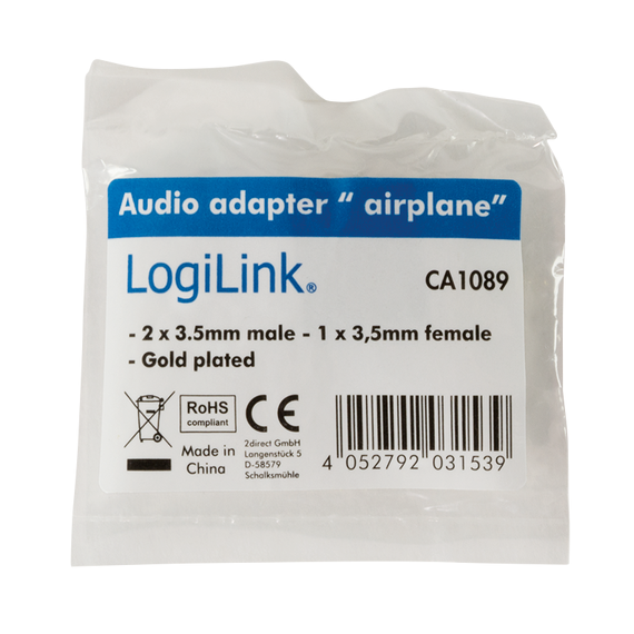 LogiLink - Airplane audio adapter - mono mini jack male  | CA1089