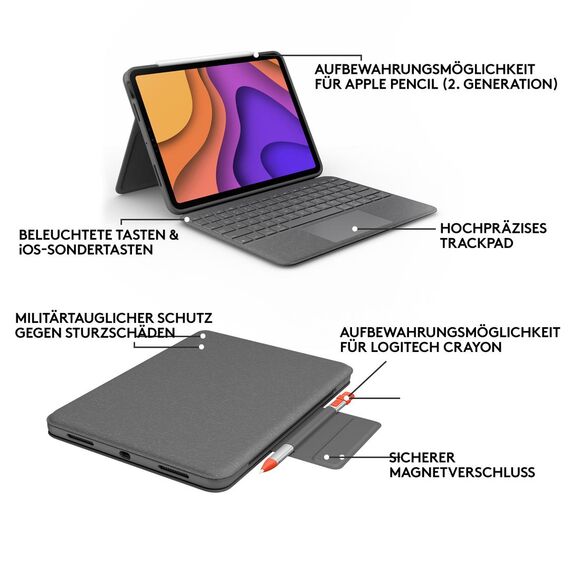 Logitech Folio Touch - Keyboard and folio case - wit | 920-009960