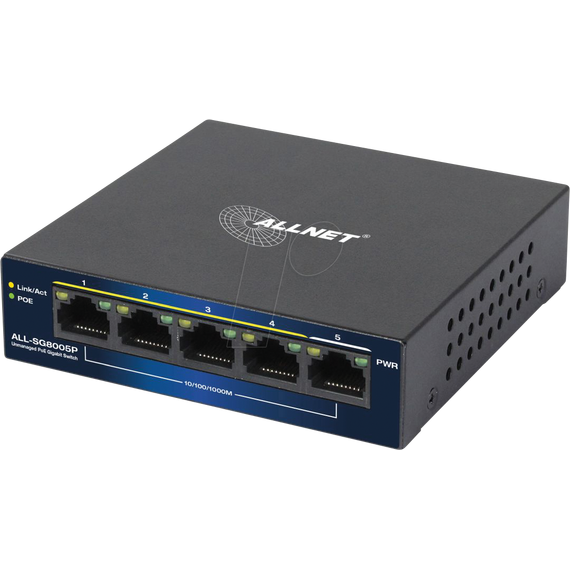 ALLNET Switch 5 Port 10/100/1000TX 4x PoE unmanaged | ALL-SG8005P