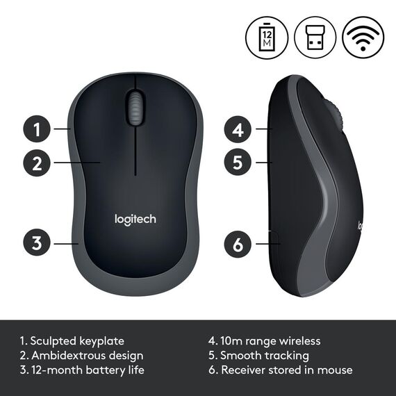 Logitech M185 - Mouse - optical - wireless - 2.4 GHz | 910-002238