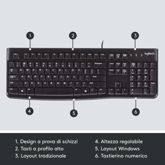 Logitech K120 - Keyboard - USB - QWERTY - Italian | 920-002492
