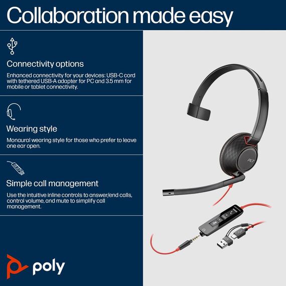 Poly Blackwire 5210 - Blackwire 5200 series - headset - | 8X230A6