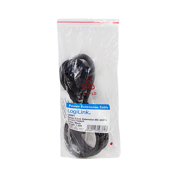 LogiLink CP091 - 1.8 m - C14 coupler - C13 coupler - 250 V - 10/1