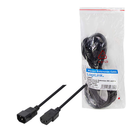 LogiLink CP091 - 1.8 m - C14 coupler - C13 coupler - 250 V - 10/1