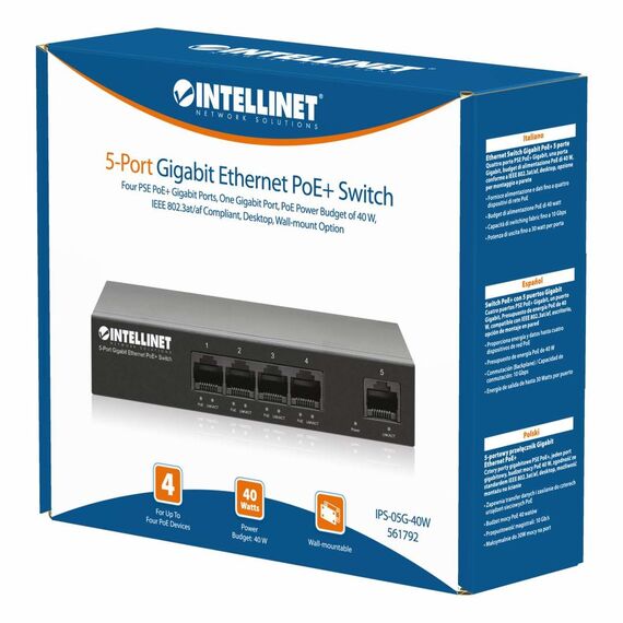 Intellinet 5-Port Gigabit Ethernet PoE+ Switch Vier PSE  | 561792