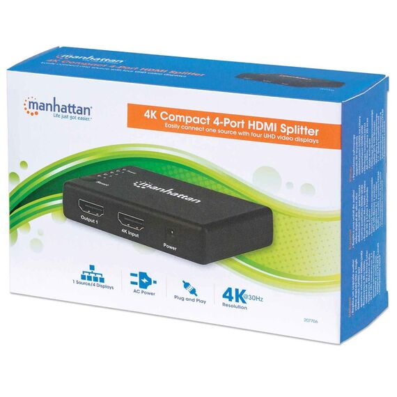 Manhattan HDMI Splitter 4-Port (Compact), 4K@30Hz, Displ | 207706