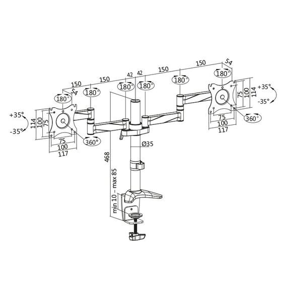 LogiLink Dual monitor desk mount - Mounting kit - adjust | BP0077