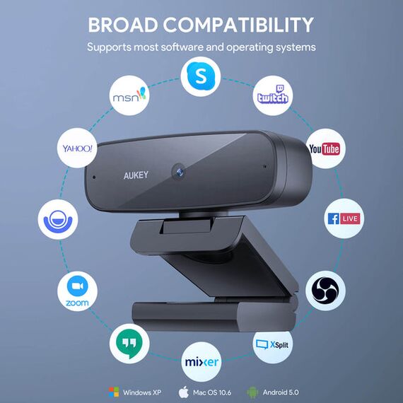AUKEY PC-W3S - 2 MP - 1920 x 1080 pixels - Full HD - Auto - USB 2