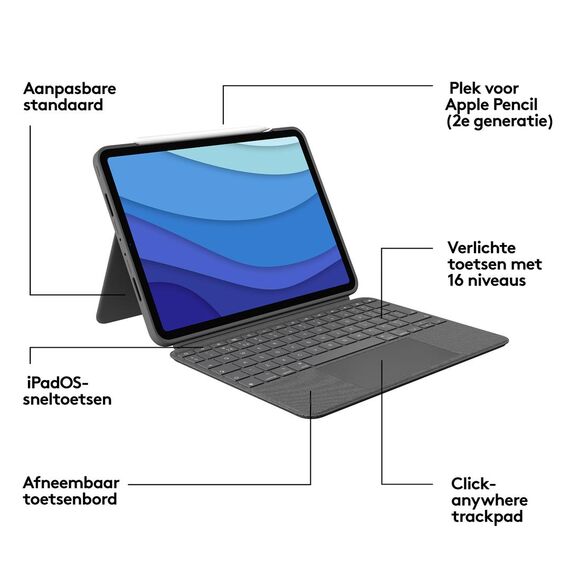 Logitech Combo Touch - Keyboard and folio case - wit | 920-010255