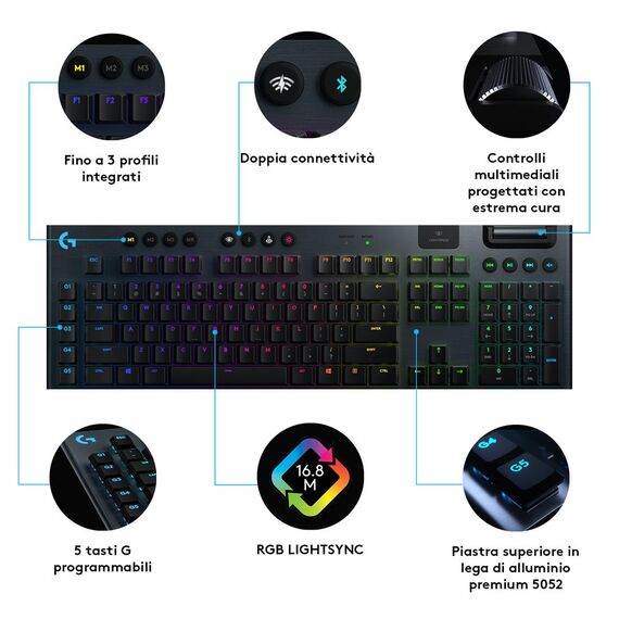 Logitech G G915 - Keyboard - backlit - USB, Bluetoot | 920-010591