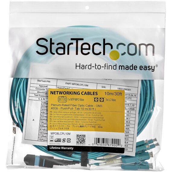 StarTech.com MTP to LC Breakout Cable - 30 ft / 10m | MPO8LCPL10M