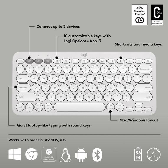 Logitech Pebble Keys 2 K380s - Keyboard - wireless - | 920-011804