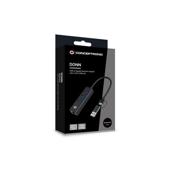 Conceptronic Adapter USB3.0-> RJ45.3xUSB3.0 TypC Ad 0. | DONN07BA