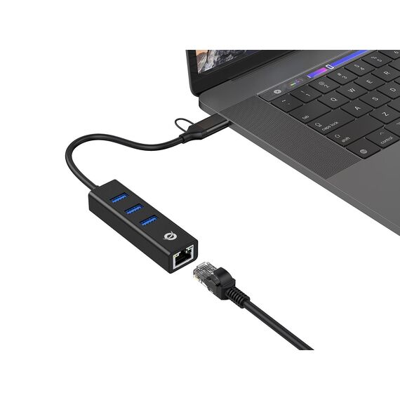 Conceptronic Adapter USB3.0-> RJ45.3xUSB3.0 TypC Ad 0. | DONN07BA