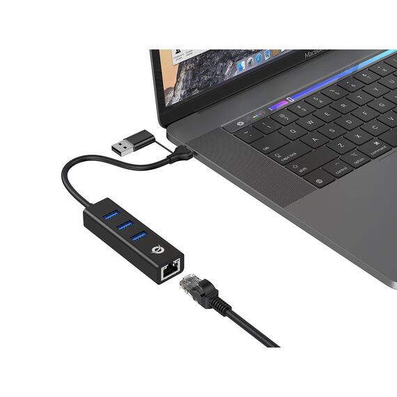 Conceptronic Adapter USB3.0-> RJ45.3xUSB3.0 TypC Ad 0. | DONN07BA