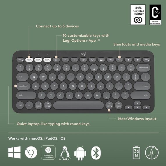 Logitech Pebble Keys 2 K380s - Keyboard - wireless - | 920-011851