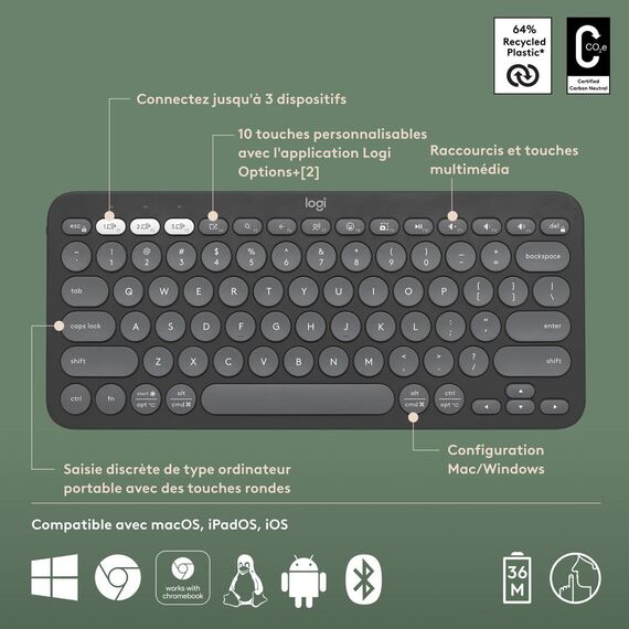 Logitech Pebble Keys 2 K380s - Keyboard - wireless - | 920-011851