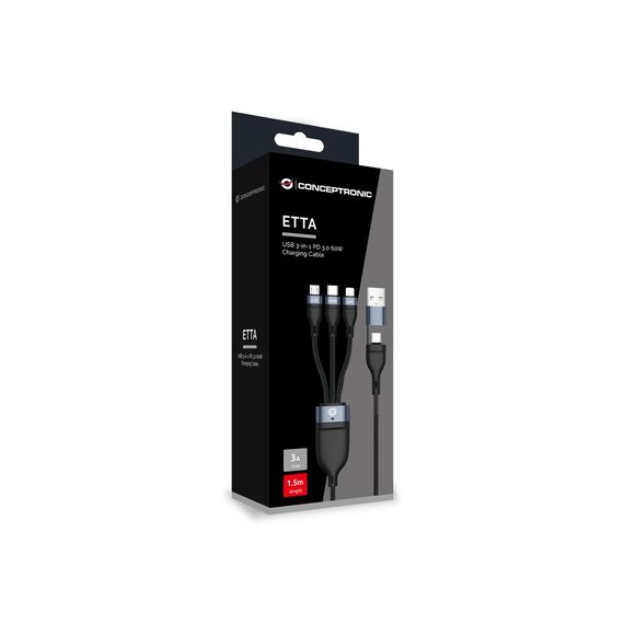Conceptronic ETTA05B15 USB 3-in-1 PD 3.0 60W Charging Cable 1.5M,