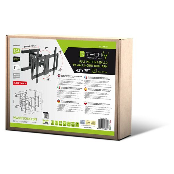 Techly ICA-PLB-473, 200 x 100 mm, 600 x 400 mm, -15 - 5°, 180°, S