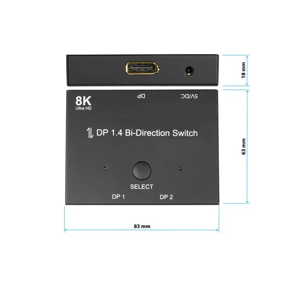 Alcasa DisplayPort Switches, DisplayPort, Black, Metal | GC-M0262