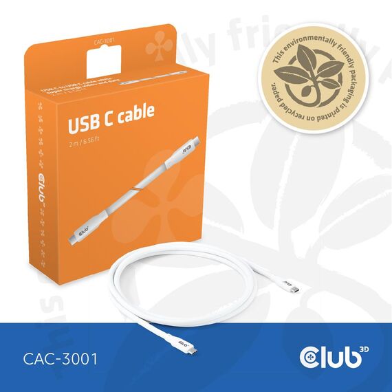 CLUB3D USB C cable white / 2 m / USB C / USB C / USB4  | CAC-3001