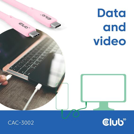 CLUB3D USB C cable pink / 2 m / USB C / USB C / USB4 G | CAC-3002