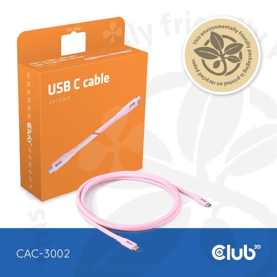 CLUB3D USB C cable pink / 2 m / USB C / USB C / USB4 G | CAC-3002