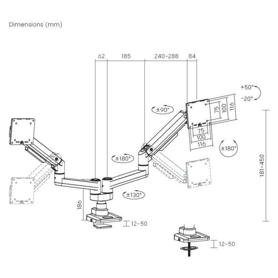 Equip 17"-35" Heavy-Duty Dual Monitor Desk Mount Bracket, Black 650182