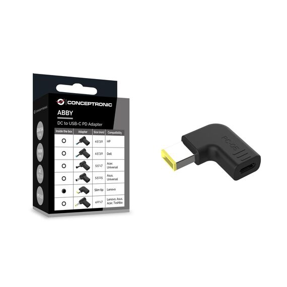 Conceptronic ABBY15PC05 DC to USB-C Adapter, Lenovo Slim tip, 18-