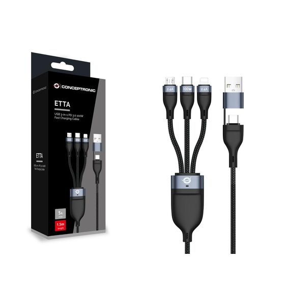 ETTA06B15 USB 3-in-1 PD 3.0 100W Fast Charging Cable 1.5M, 20V 5A