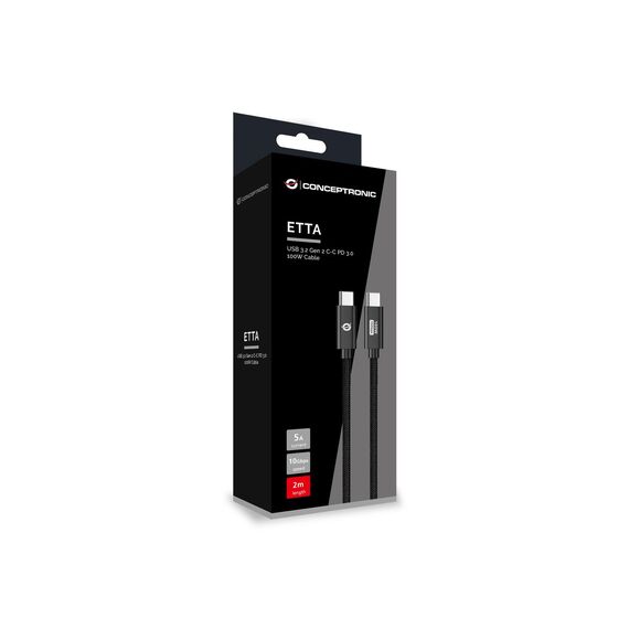 Conceptronic ETTA02B20 USB 3.2 Gen 2 C-C PD 3.0 100W Cable 2M, 20