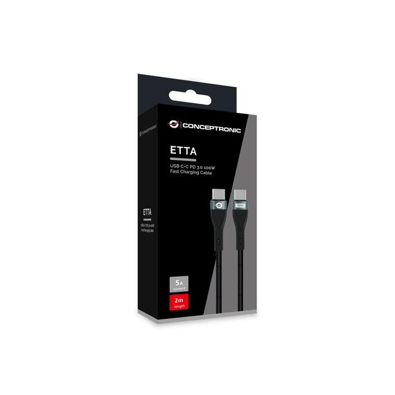 Conceptronic ETTA01B20 USB C-C PD 3.0 100W Fast Charging Cable 2M