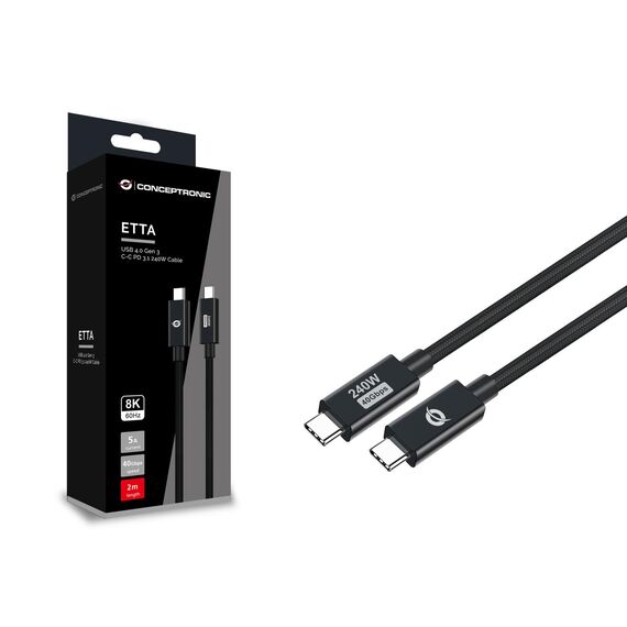 Conceptronic ETTA04B20 USB 4.0 Gen 3 C-C PD 3.1 240W Cable 2M, 48
