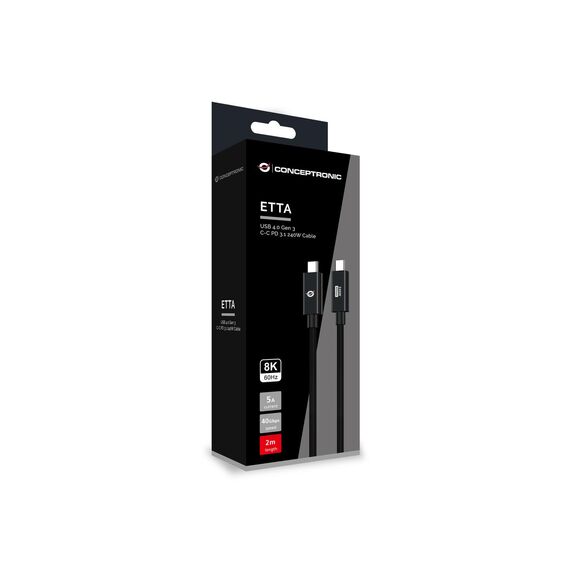 Conceptronic ETTA04B20 USB 4.0 Gen 3 C-C PD 3.1 240W Cable 2M, 48