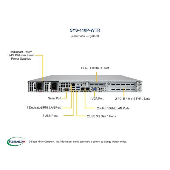 Server - rack-mountable - 1U - 1-way - no CPU up t | SYS-110P-WTR