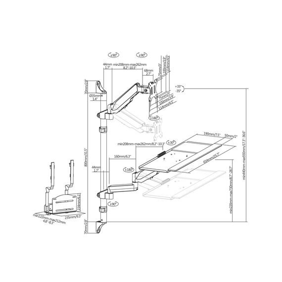 Equip 17"-32" Single Monitor Wall-Mounted Workstation, 8 | 650170