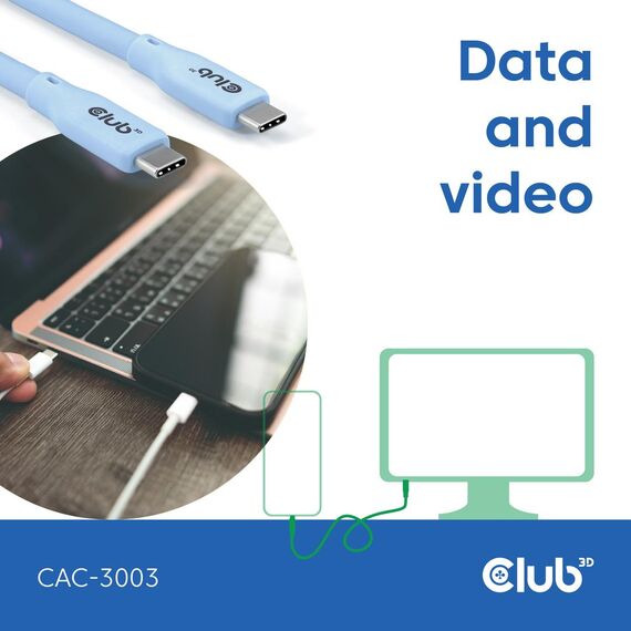 CLUB3D USB C cable blue, 2 m, USB C, USB C, USB4 Gen 3 | CAC-3003