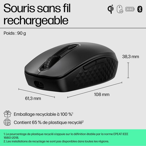 HP 695 - Mouse - Qi-Charging - 7 buttons - wireless | 8F1Y4AA#ABB