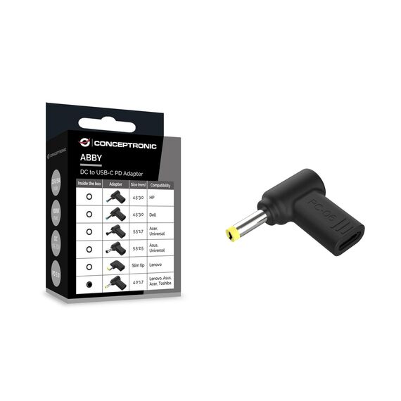 Conceptronic ABBY15PC06 DC to USB-C Adapter, Lenovo/Asus/Acer/Tos