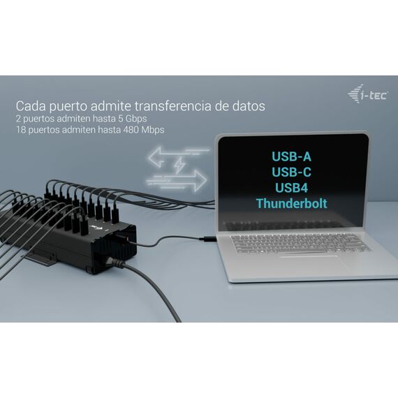 i-Tec - Hub - 15W per port, charging + data, metal | CACHRGHUB20C